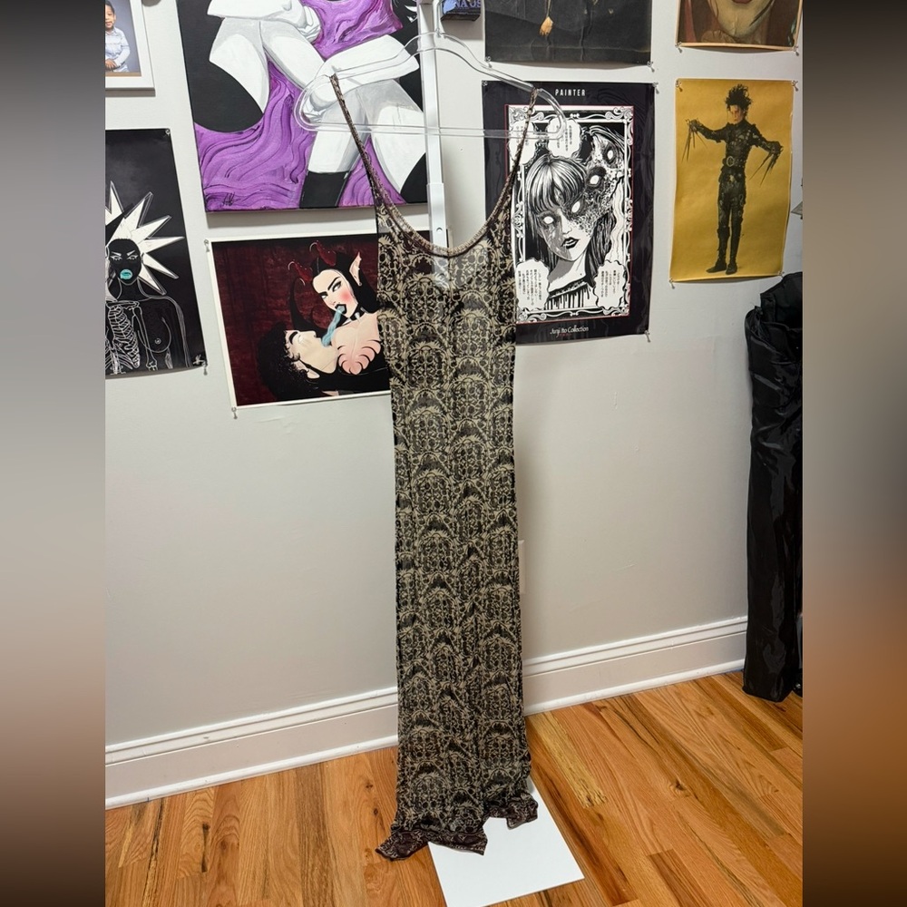 Jean Paul Gaultier Black and Cream Sheer Maxi Dress